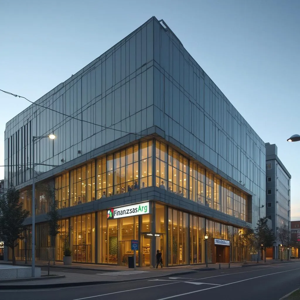 Fachada moderna de las oficinas de FinanzasArg en Buenos Aires